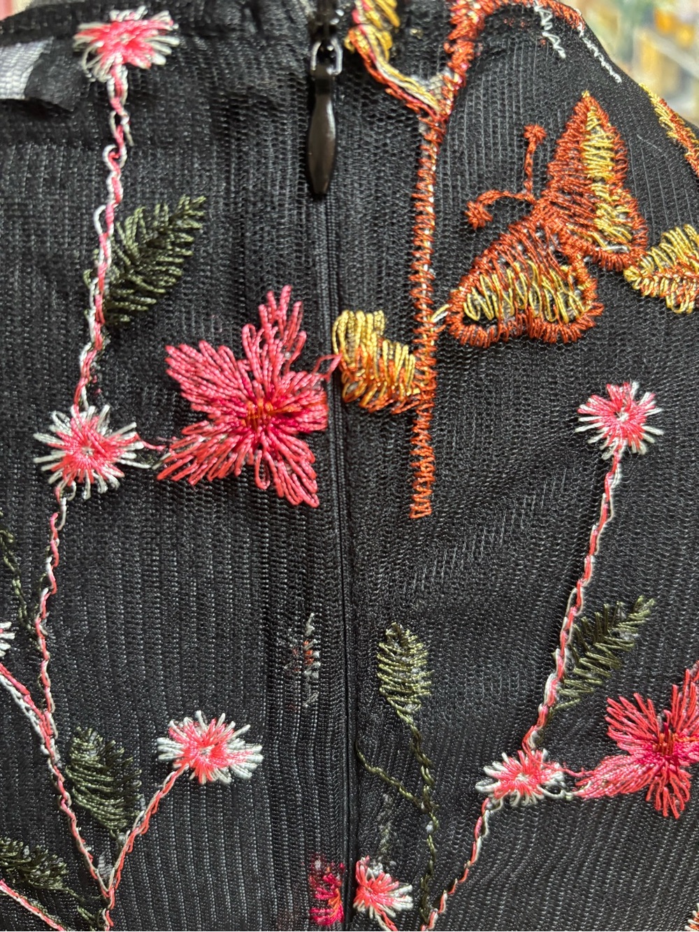 Floral Embroidered Black Maxi Dress with Sheer Overlay - Picture 13 of 15
